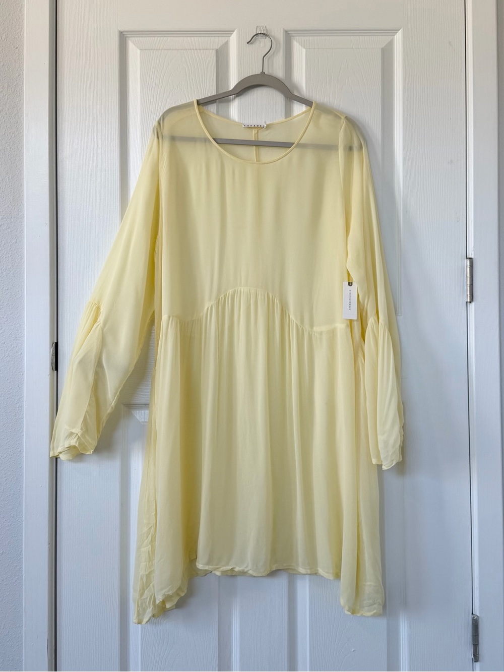 Anthropologie LACAUSA Butter Yellow Sheer Bell Sleeve Babydoll Mini Dress NWT - Picture 3 of 10